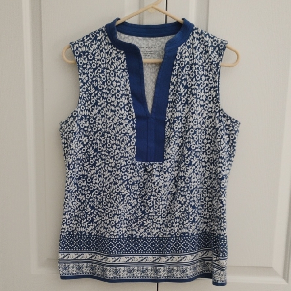 Blue and White Sleeveless Women's Top